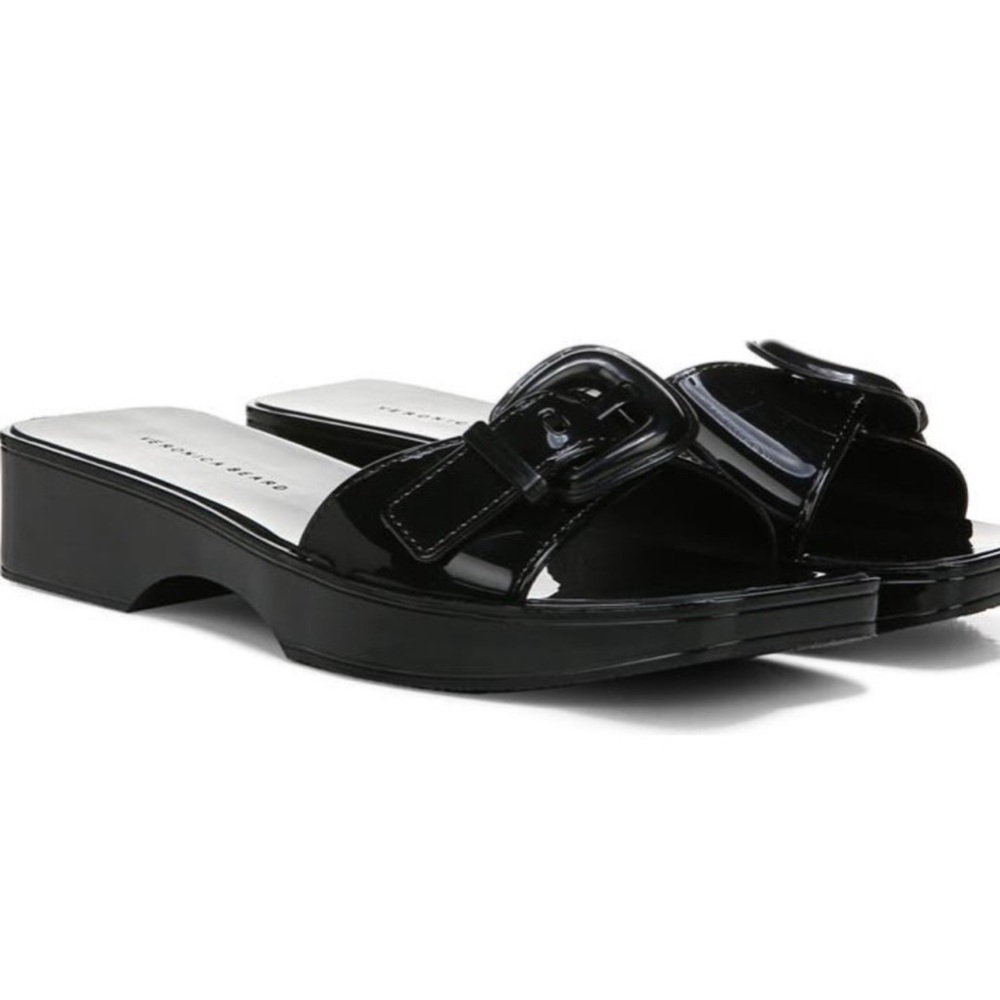 Veronica Beard Glossy Black Slide Sandals